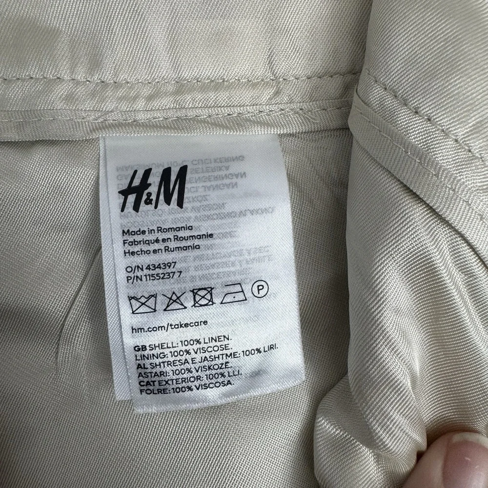 H&M White Linen Wide-Leg Women's Dress Pants, Size 14, Zipper, Flat Front